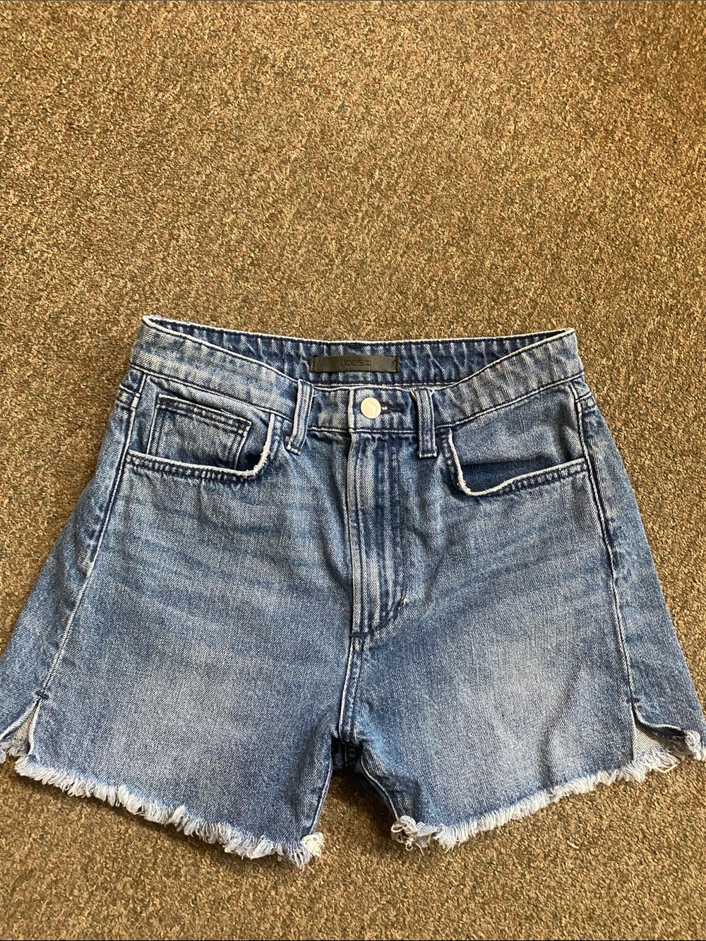 High-Rise Light Blue Denim Frayed Hem Shorts